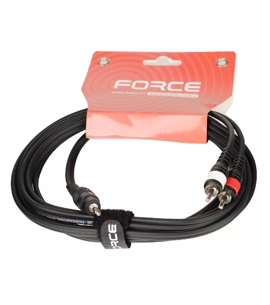 Кабель аудио FORCE FLC-10/31/8' TRS mini Jack - 2xRCA, высококачественный стерео, используется для подключения смартфонов к микшерам и аудио интерфейсам, длина 3 м