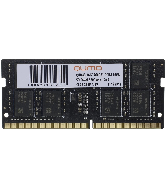 Оперативная память Qumo, DDR4, 16GB (1x16GB), 3200MHz, CL22, SO-DIMM