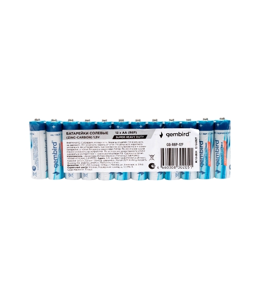 Батарейки солевые Gembird GB-R6P-12F, тип AA, 12шт, пленка