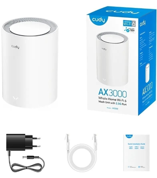 Бесшовный Mesh роутер Cudy M3000(1-PACK) AX3000 10/100/1000/2500BASE-T, белый