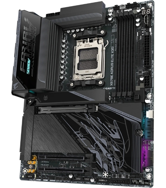 Материнская плата Gigabyte X870E AORUS ELITE X3D, AM5, AMD X870E, 4xDDR5, 4xSATA, 4xM.2, 1xPCIe 5.0 x16, 1xPCIe 4.0 x16, 1xPCIe 3.0 x16, 1xHDMI, 1x5Gb LAN, Wi-Fi 7, Bluetooth 5.4, 2xUSB-C 40Gbps (USB4), 1xUSB-C 10Gbps, 5xUSB-A 10Gbps, 3xUSB-A 5Gbps, 3x3.5 мм + S/PDIF оптический, 7.1, ATX