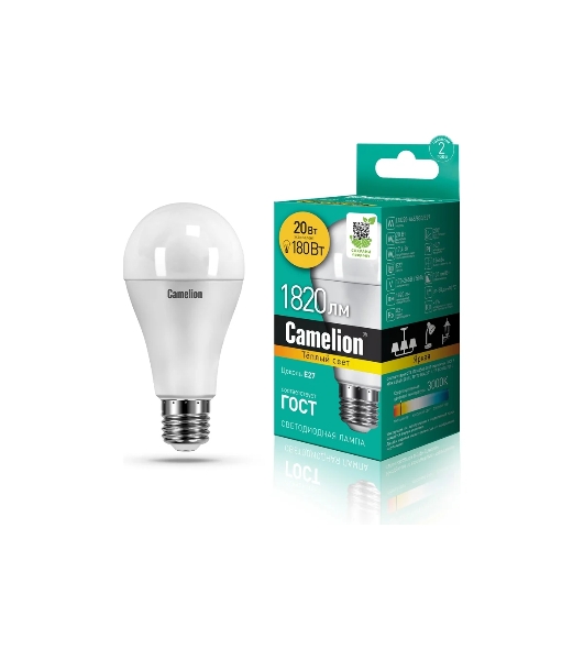 Лампа cветодиодная Camelion LED20-A65/830/E27 20Вт 220В 13164