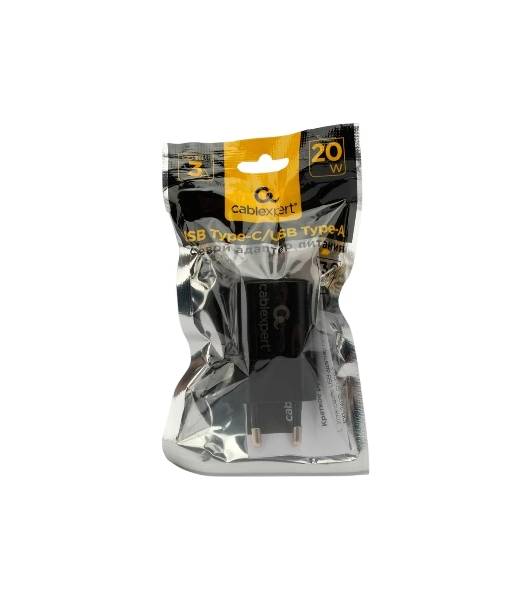 Сетевое зарядное устройство Cablexpert 20Вт, 3А, QC3.0/PD, 1xUSB, 1xType-C, черный, пакет
