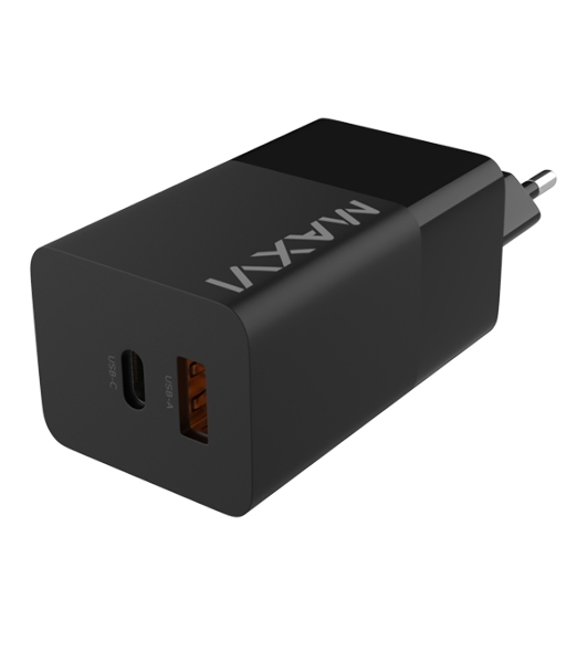Сетевое зарядное устройство Maxvi A482GN 65W, 1xUSB-A, 1xUSB-C, черный