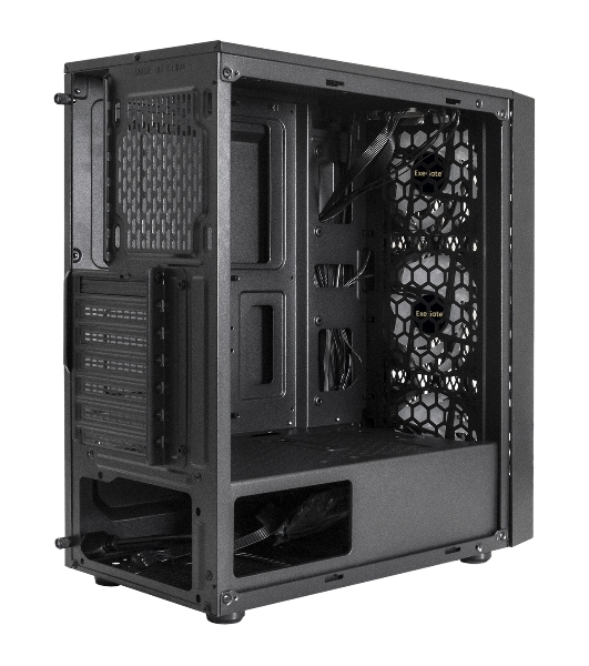 Компьютерный корпус Miditower ExeGate EVO-8243-EVO800 (ATX, БП EVO800RGb с вент. 12 см, 2хUSB+1хUSB 3.0, черный, 3 вент. с RGb подсветкой, боковая панель - закаленное стекло)