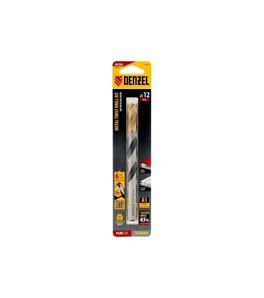 Сверло спиральное по металлу Denzel 12 x 151мм, Р6М5, Golden Tip, многогранная заточка