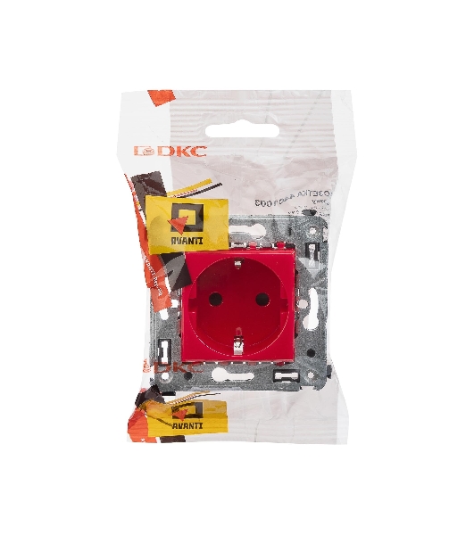 Розетка DKC Avanti 4401003 2P+E со шторками, красный квадрат