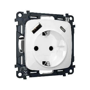 Комплект механизма электрической розетки OMEGA Белый глянец 2USB A+C 20W (быстрая зарядка) с/з QUANT (OP1100, VM160) MO110010