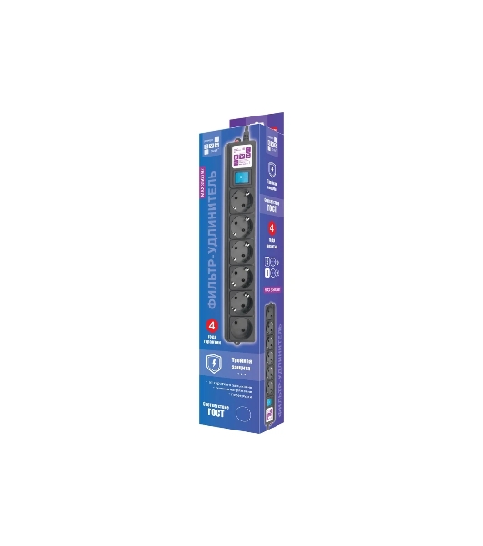 Сетевой фильтр Powercube SPG6-B-3M 3м, 6 розеток, черный, коробка