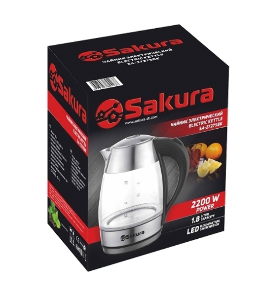 Чайник электрический Sakura SA-2727SBK (1.8) стекл подсв