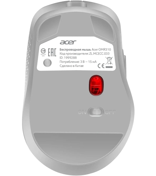 Мышь беспроводная Acer OMR310 светло-серый, 1600 dpi, радиоканал, Bluetooth, USB, кнопки - 7