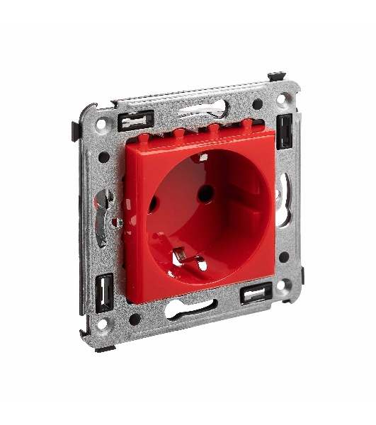 Розетка DKC Avanti 4401003 2P+E со шторками, красный квадрат