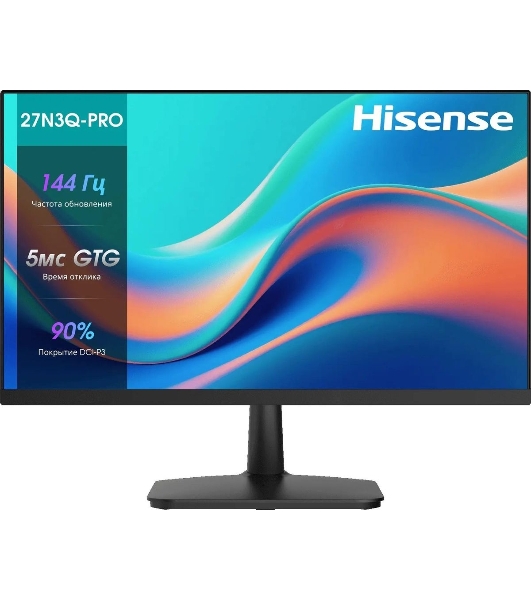 Монитор 27' Hisense 27N3Q-PRO IPS 1920x1080, 144 Гц, 5 мс, 16:9, 250 кд/м², HDMI 1.4, DP, VGA, 3.5 Jack, динамики (2x2 Вт), Adaptive-Sync, черный