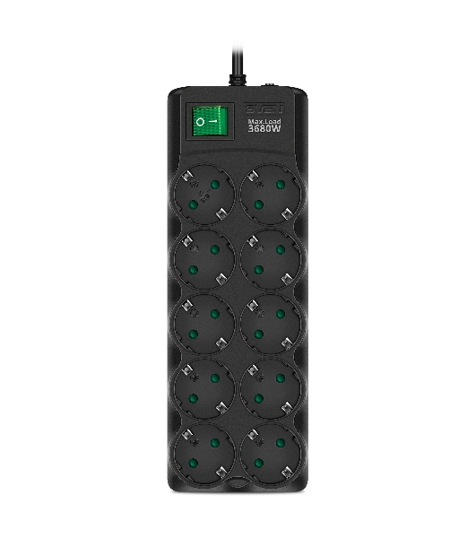Сетевой фильтр SVEN SF-10E-16 3,0 м (10 розеток) черный