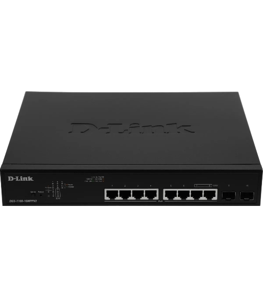 Коммутатор D-Link DGS-1100-10MPPV2/A, 8×1 Гбит/с + 2×1 Гбит/с SFP, настраиваемый