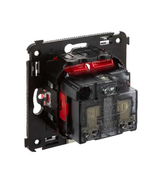 Розетка DKC Avanti 4401003 2P+E со шторками, красный квадрат