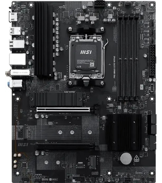 Материнская плата MSI PRO B840-S EVO WIFI6E, AM5, AMD B840, 4xDDR5 (до 256 ГБ), 4xSATA, 3xM.2 (PCIe 4.0/3.0), 1xPCIe 4.0 x16, 1xPCIe 3.0 x16, 1xHDMI, 1x2.5Gb LAN, Wi-Fi 6E, Bluetooth 5.3, 1xUSB-C 10Gbps, 1xUSB-A 10Gbps, 2xUSB-A 5Gbps, 4xUSB-A 2.0, 3x3.5 мм, 7.1, чёрный, ATX