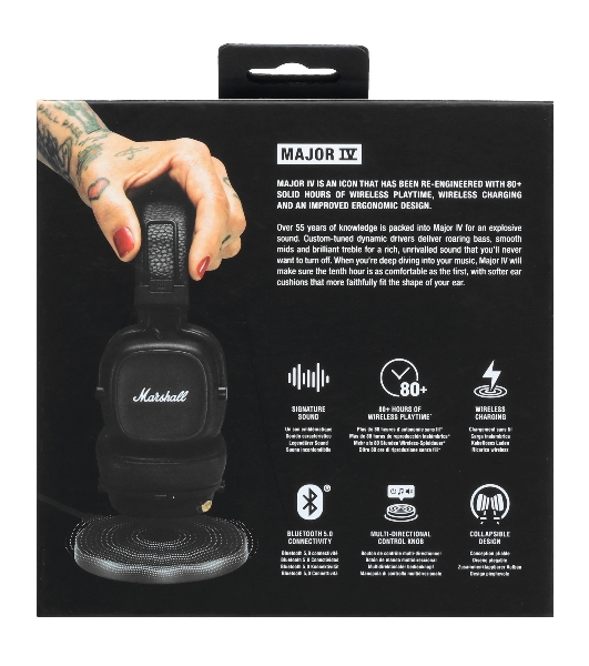 Беспроводные/проводные наушники Marshall Major IV черный, накладные, Bluetooth + проводной, беспроводная зарядка, до 80 ч