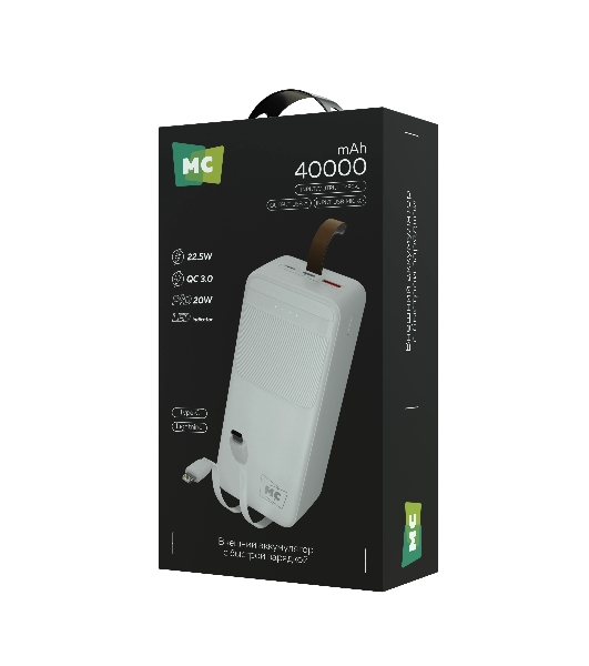 Портативный аккумулятор MORE CHOICE (4620202552846) PB59-40 40000mAh 1USB+1Type-C+1micro USB 3.0A 22.5W PD20WP, белый