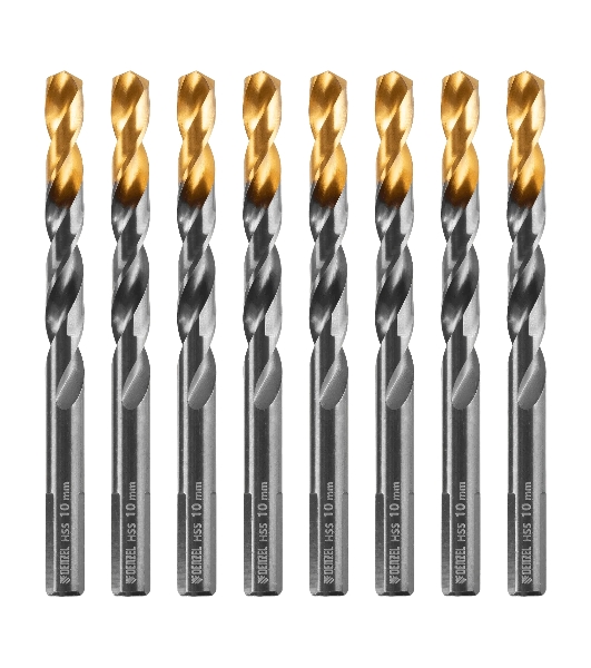 Сверло по металлу Denzel 10 мм, HSS-Tin, Golden Tip, 8 шт.
