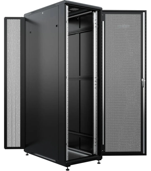 Шкаф серверный NTSS Премиум (NTSS-R42U80100PD/PDD-BL) напольный 42U 800x1000 мм пер. дв. перфор. металл 900 кг серый 910 мм 160 кг 1987 мм IP20 сталь
