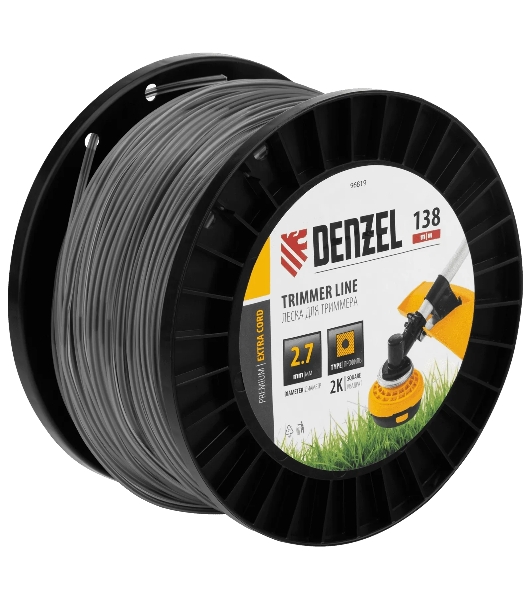 Леска для триммера Denzel двухкомпонентная квадрат, 2,7 мм х 138 м, на DIN катушке EXTRA CORD