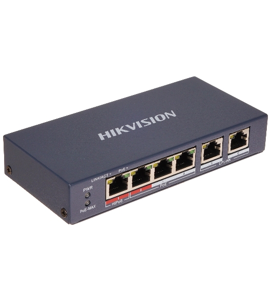 Коммутатор Hikvision DS-3E0106HP-E, 4×100 Мбит/с PoE + 2×100 Мбит/с, неуправляемый