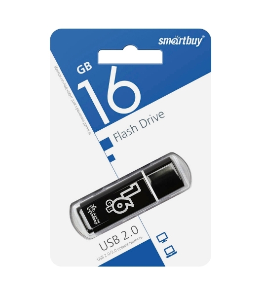 Флешка USB Smartbuy Glossy series black (SB16GbGS-K), 16Gb, USB 2.0, R/W 25/15, черный