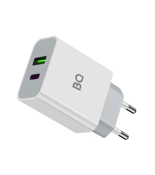 Сетевое зарядное устройство BQ Charger 20W2A01 (2 ports Type-C + USB, PD+QC3.0, 20W) белый