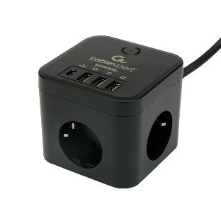 Сетевой фильтр Cablexpert Cube CUBE-3-CU3-B-1.5, 3 р, 10А, 1xType-C PD, 3xUSB, 1.5 м, ур.защиты 4+, черный, коробка