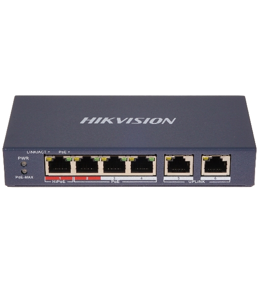 Коммутатор Hikvision DS-3E0106HP-E, 4×100 Мбит/с PoE + 2×100 Мбит/с, неуправляемый