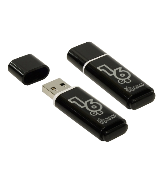 Флешка USB Smartbuy Glossy series black (SB16GbGS-K), 16Gb, USB 2.0, R/W 25/15, черный