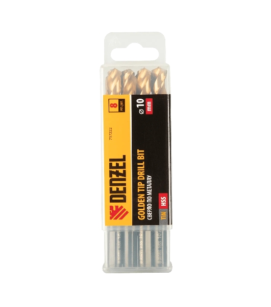 Сверло по металлу Denzel 10 мм, HSS-Tin, Golden Tip, 8 шт.