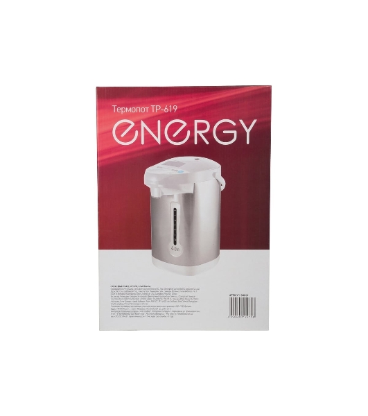 Термопот Energy TP-619 (280307) Мощность: 750 Вт Объем: 4 л Мощность в режиме поддержания температуры: 35 Вт 3 способа подачи воды: автоматическая (нажатием кнопки, нажатием чашкой) и ручная (помпа) Функция поддержания температуры Функция повторного кипячения Быстрое кипячение воды Энергосберегающий принцип работы Скрытый нагревательный элемент нержавеющая стальная колба Съемный шнур питания (длина шнура - 1 м) Индикатор уровня воды Состав (материал): металл, пластмасса