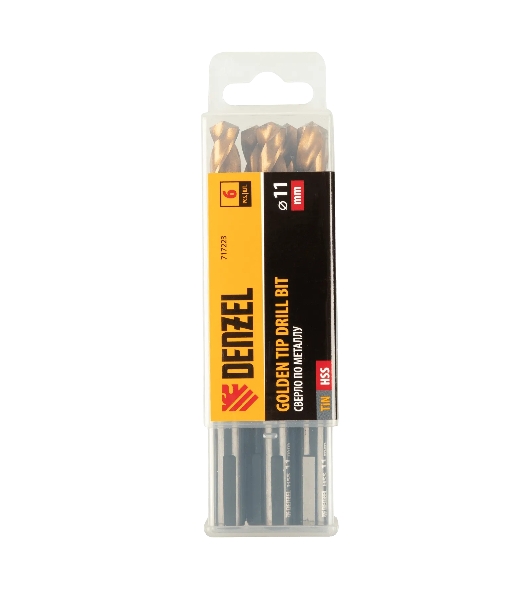 Сверло по металлу Denzel 11 мм, HSS-Tin, Golden Tip, 6 шт.