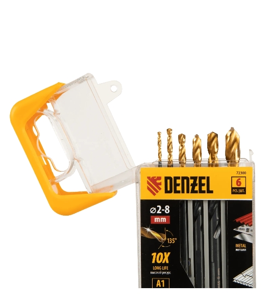 Набор сверл по металлу Denzel 2-3-4-5-6-8 мм, HSS-Tin, Golden Tip, 6 шт