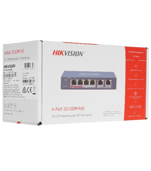 Коммутатор Hikvision DS-3E0106HP-E, 4×100 Мбит/с PoE + 2×100 Мбит/с, неуправляемый