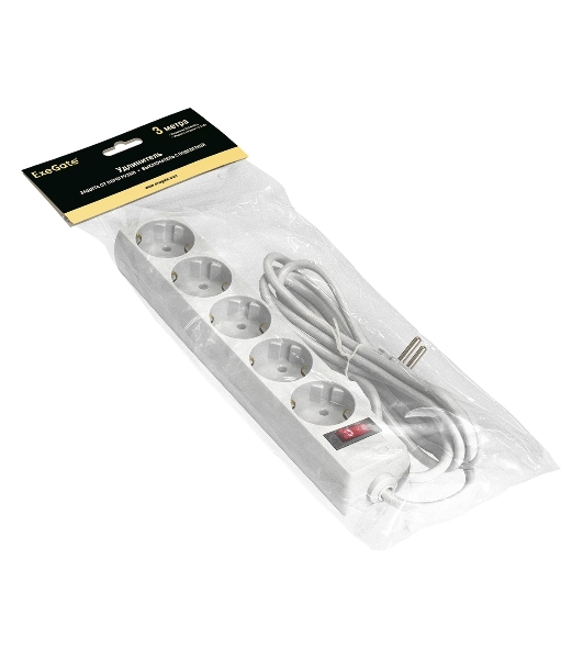 Удлинитель ExeGate EC-5-3W EX279360RUS белый, 3 м, евровилка, 5 розеток, 2200 Вт