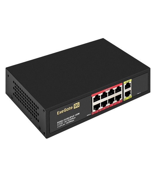 Коммутатор ExeGate EDGS-1010D.8PoE-120W, 8×1 Гбит/с PoE + 2×1 Гбит/с, неуправляемый