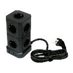 Сетевой фильтр Cablexpert Tower TWR-9-U4-B-2, 9 р, 16А, 4хUSB, 3.1А, 2 м, ур.защиты 4+, черный, коробка, фото5