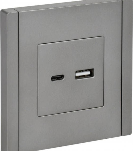 Розетка IEK FORTE&PIANO USB A+C 3,1А FP550 сталь
