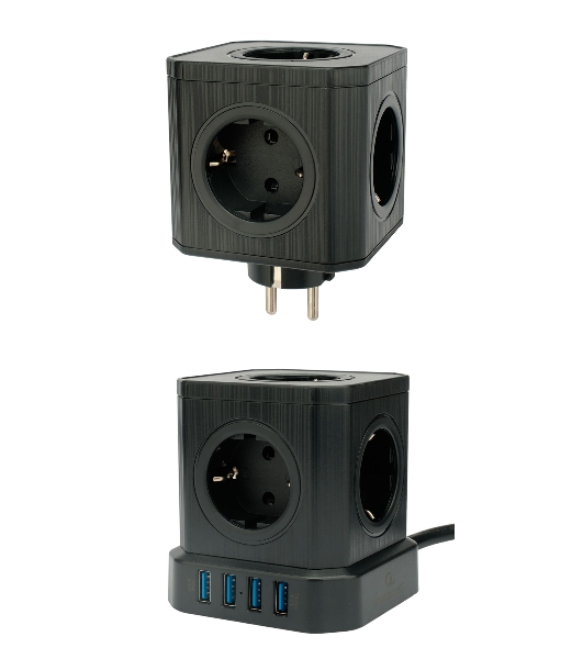 Сетевой фильтр Cablexpert Tower TWR-9-U4-B-2, 9 р, 16А, 4хUSB, 3.1А, 2 м, ур.защиты 4+, черный, коробка