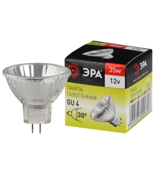 Лампа галогенная ЭРА GU4-MR11-35W-12V-30CL GU4 35Вт софит теплый белый свет