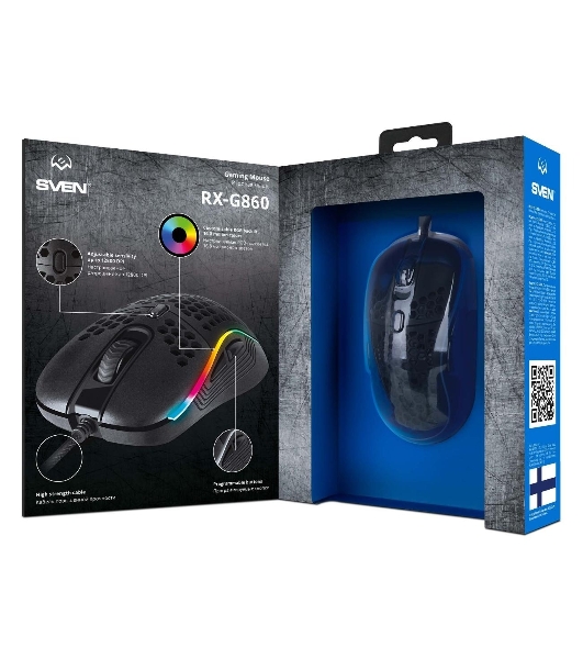 Игровая мышь SVEN RX-G860 чёрная (8 кнопок, 12800 dpi, USB, RGB подсветка )