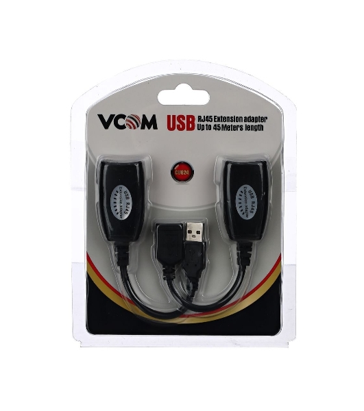 Кабель AM/AF удлинитель USB по витой паре VCOM (AM/RJ45-RJ45/AF) до 45m CU824
