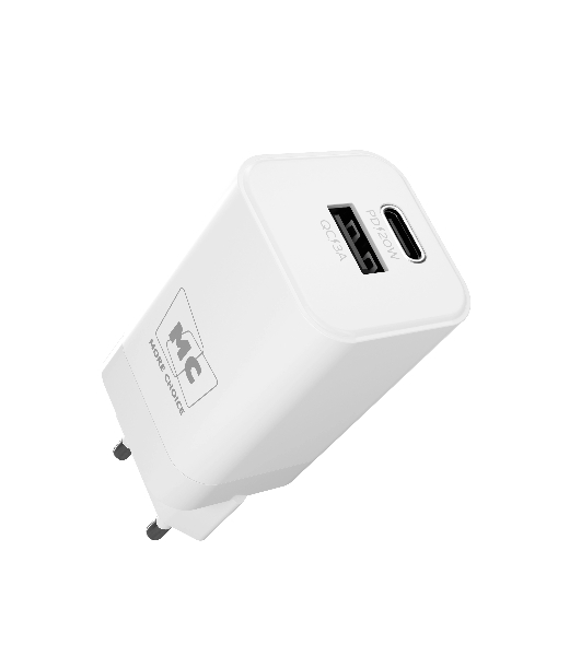 Сетевое зарядное устройство MORE CHOICE NC85 1USB+1Type-C 3.0A PD 20W+QC3.0, белый