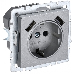 Розетка 1-местная IEK BRITE РЮш10-2-БрА (BR-R14-16-U21-D31-K47) с заземлением, с защитными шторками, 16А, с USB A+A 5В 3,1А, алюминий, фото 1