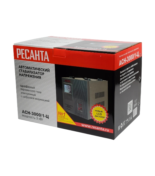 Стабилизатор напряжения Ресанта АСН-3000/1-Ц 63/6/5 Стабилизатор 220В±8%, Габариты 340х220х230, Вес 9 кг