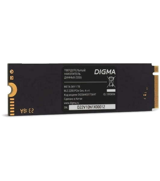 Накопитель SSD Digma Meta S69, 1ТБ, PCIe 4.0 x4, M.2 2280, NVMe, R/W 5200/4700