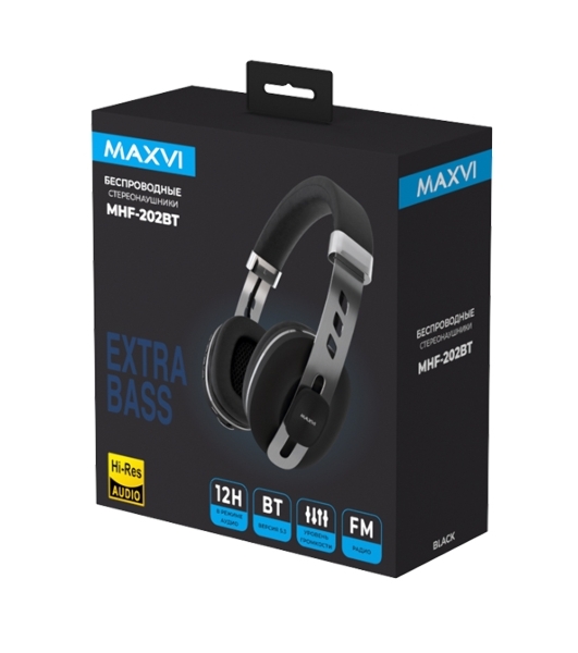 Беспроводные/проводные наушники Maxvi MHF-202BT черный, полноразмерные, Bluetooth + проводной, до 15 ч